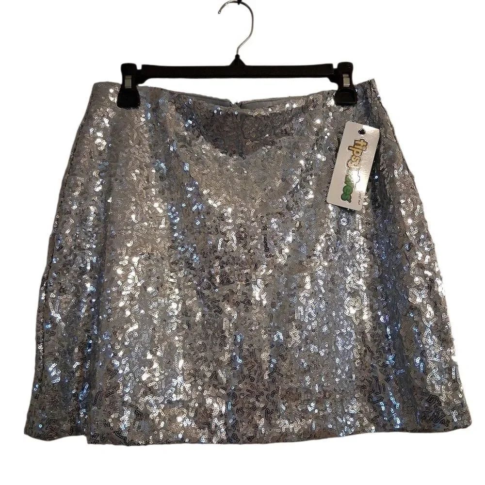 Tipsy Elves New Silver Sequin Skirt Large New With Tags - Picture 2 of 3